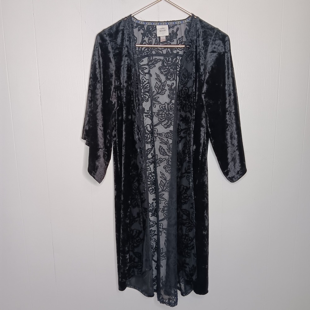 Kimono Duster Cardigan XS/S Velvet Lace Burnout Floral Whimsigoth Witchy Boho